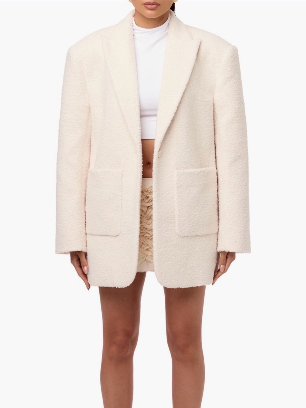 Women’s Cream Bouclé Longline Blazer